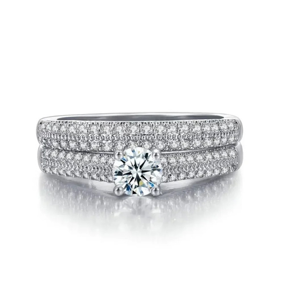 Host Pick! NEW! Dainty 18K White Gold Halo Diamond Engagement Ring Set - Picture 5 of 6